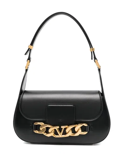 Valentino Garavani Valentino Vlogo Chain Small Leather Shoulder Bag In Black