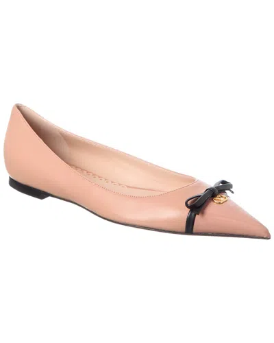 Valentino Garavani Valentino Vlogo Leather Ballerina Flat In Animal Print