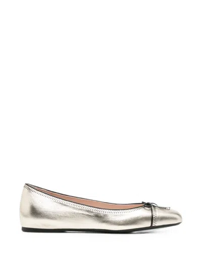 Valentino Garavani Vlogo Leather Ballet Flats In Silver