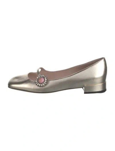 Pre-owned Valentino Garavani Vlogo Leather Ballet Flats In Grey