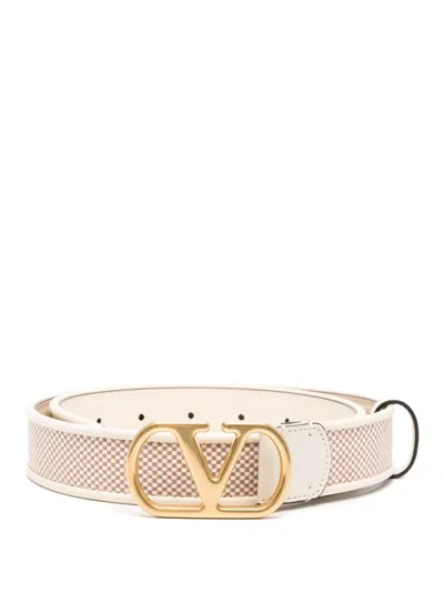Valentino Garavani Vlogo Leather Belt In Neutral