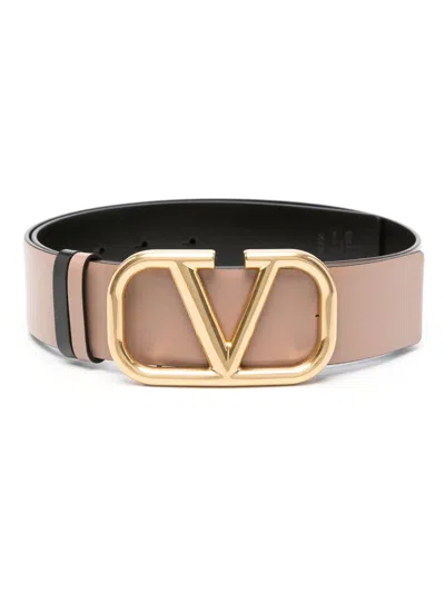 Valentino Garavani Leather Reversible Vlogo Belt In Pink