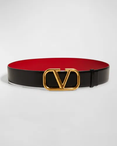 Valentino Garavani Vlogo Leather Belt In Black