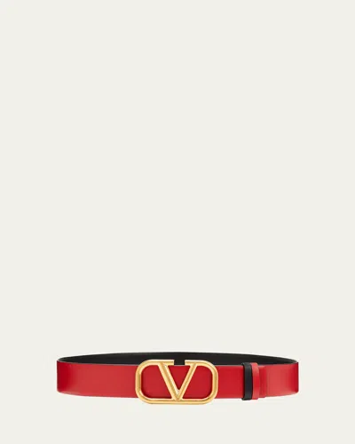 Valentino Garavani Vlogo Leather Belt, 40mm In Black/pure Red