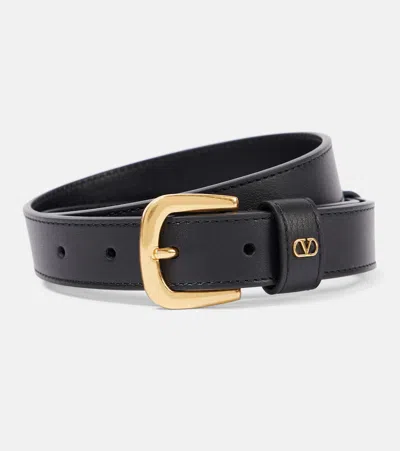 Valentino Garavani Vlogo Leather Belt In Black