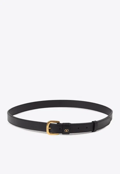 Valentino Garavani Adjustable Vlogo Signature Gold Buckle Belt In Black