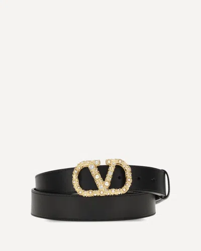 Valentino Garavani Vlogo Leather Belt In Black