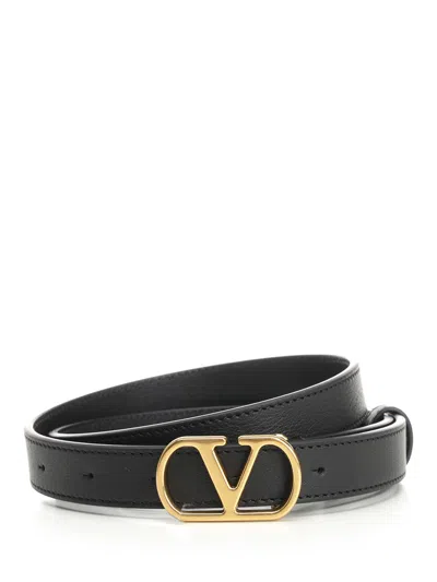 Valentino Garavani Vlogo Signature Leather Belt In Black