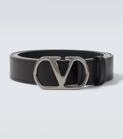 Valentino Garavani Vlogo Leather Belt In Black