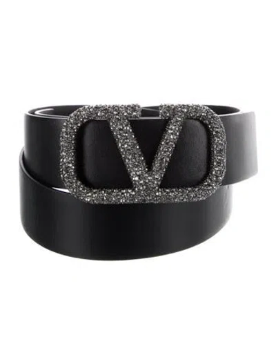 Pre-owned Valentino Garavani Vlogo Leather Belt In Black
