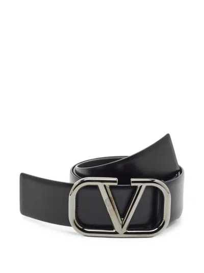 Pre-owned Valentino Garavani Vlogo Leather Belt In Black