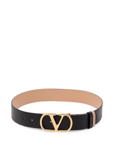Valentino Garavani Vlogo Leather Belt In Black