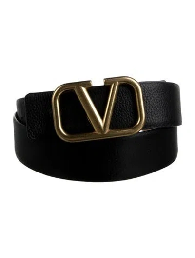 Pre-owned Valentino Garavani Vlogo Leather Belt In Black