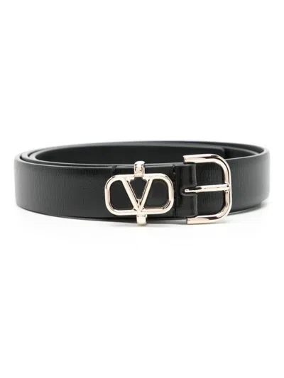 Valentino Garavani Vlogo Leather Belt In Black