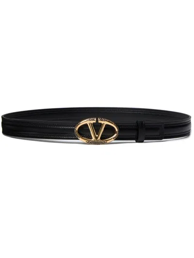 Valentino Garavani The Bold Edition Vlogo Shiny Calfskin Belt 20 Mm Woman Black 100