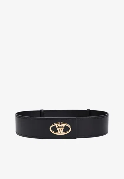 Valentino Garavani Vlogo Leather Belt In Black