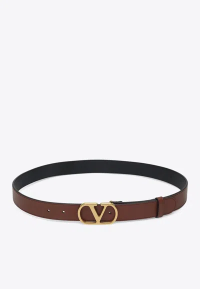 Valentino Garavani Vlogo Leather Belt In Brown
