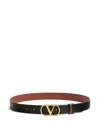 Valentino Garavani Vlogo Signature Reversible Shiny Calfskin Belt - 20mm / 1.2 In. Woman Black/deep In Black