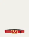 Valentino V-logo Signature Reversible Leather H30 Belt In Nero / Rouge