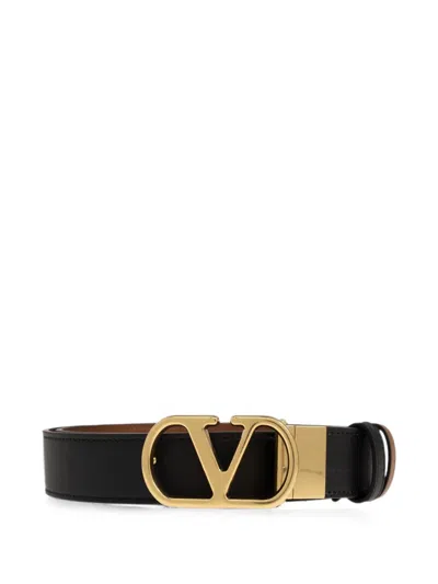 Valentino Garavani Reversible Leather Belt Adjustable Length Buckle Logo In Black