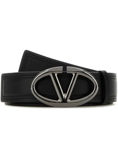 Valentino Garavani Vlogo Moon Signature Buckle Calfskin Belt In Black