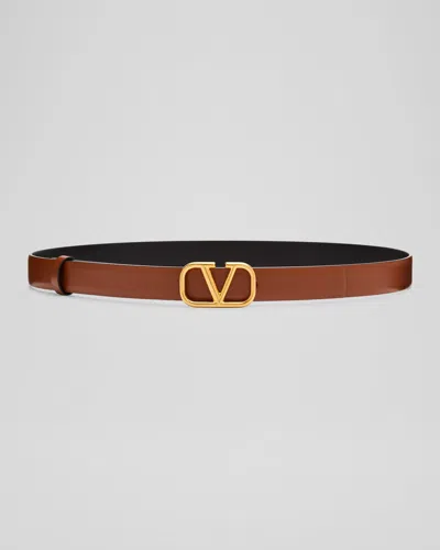 Valentino Garavani Vlogo Leather Belt In Brown