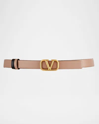 Valentino Garavani Vlogo Leather Belt In Smokey Brown