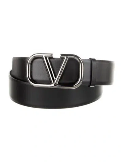 Pre-owned Valentino Garavani Vlogo Leather Belt W/ Tags In Black
