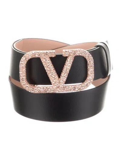 Pre-owned Valentino Garavani Vlogo Leather Belt W/ Tags In Black