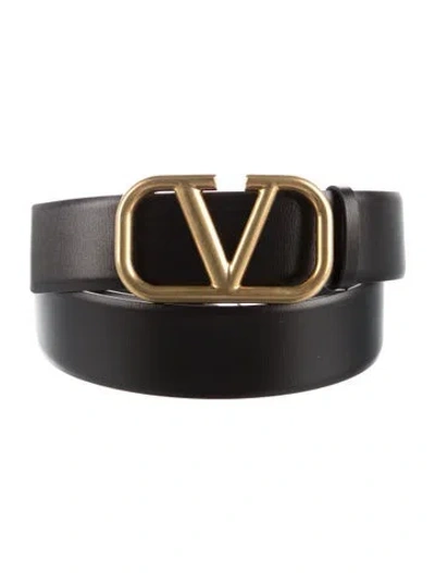 Pre-owned Valentino Garavani Vlogo Leather Belt W/ Tags In Black