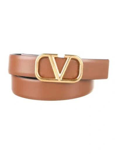 Pre-owned Valentino Garavani Vlogo Leather Belt W/ Tags In Brown