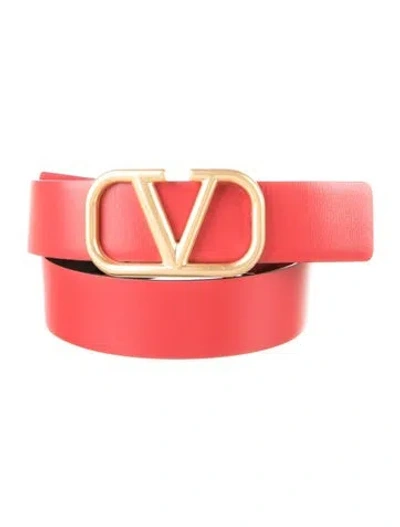 Pre-owned Valentino Garavani Vlogo Leather Belt W/ Tags In Red
