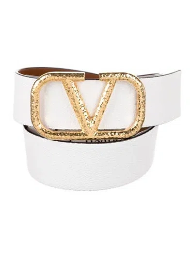 Pre-owned Valentino Garavani Vlogo Leather Belt W/ Tags In White