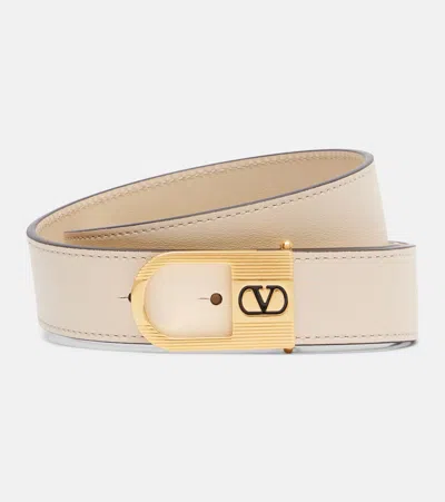 Valentino Garavani Vlogo Leather Belt In Neutral
