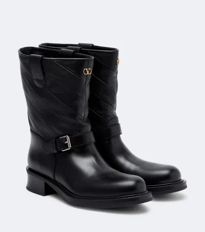Valentino Garavani Vlogo Leather Biker Boots In Black