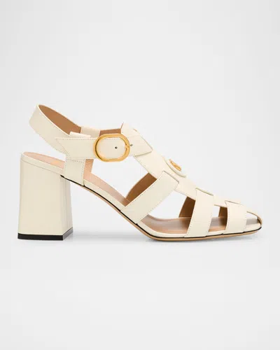 Valentino Garavani Vlogo Leather Block-heel Sandals In Ivory