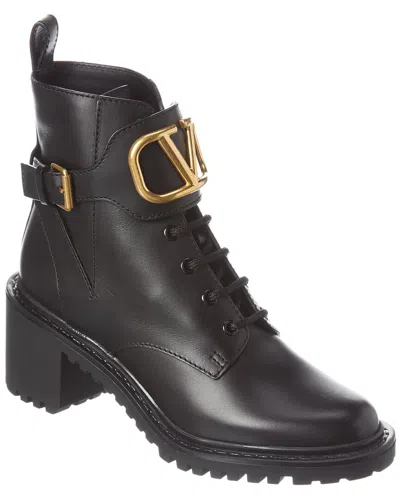 Valentino Garavani Dnu Pack Valentino Vlogo 35 Leather Combat Boot In Black