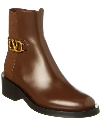 Valentino Garavani Valentino Vlogo Signature Leather Boot In Brown