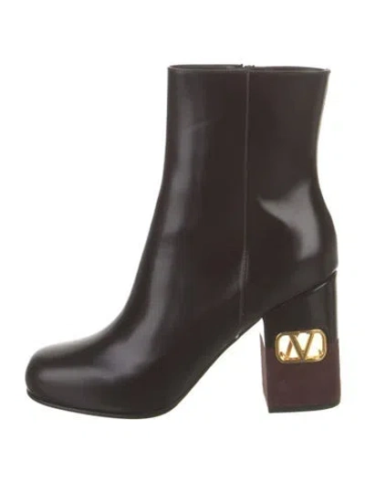 Pre-owned Valentino Garavani Vlogo Leather Boots W/ Tags In Brown