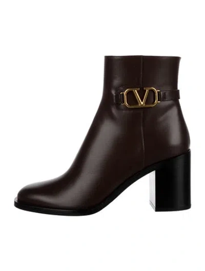 Pre-owned Valentino Garavani Vlogo Leather Boots W/ Tags In Brown