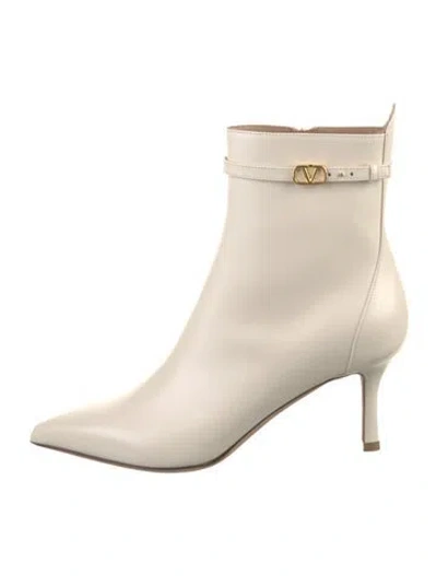 Pre-owned Valentino Garavani Vlogo Leather Boots W/ Tags In Neutrals