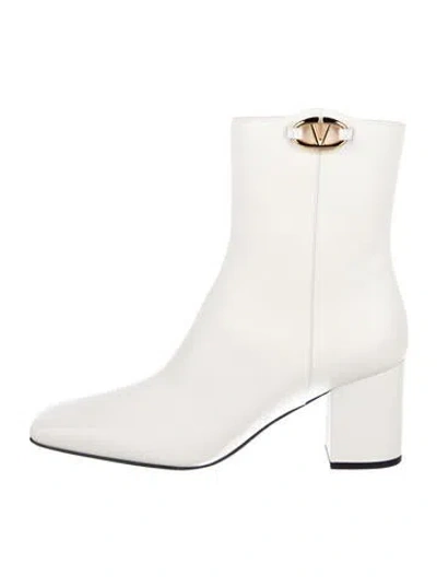 Pre-owned Valentino Garavani Vlogo Leather Boots W/ Tags In White