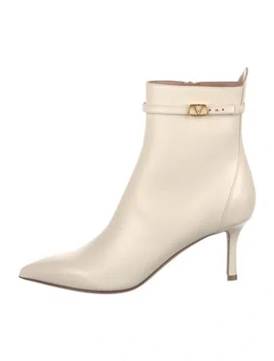 Pre-owned Valentino Garavani Vlogo Leather Boots W/ Tags In White