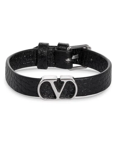 Valentino Garavani Vlogo Leather Bracelet In Black