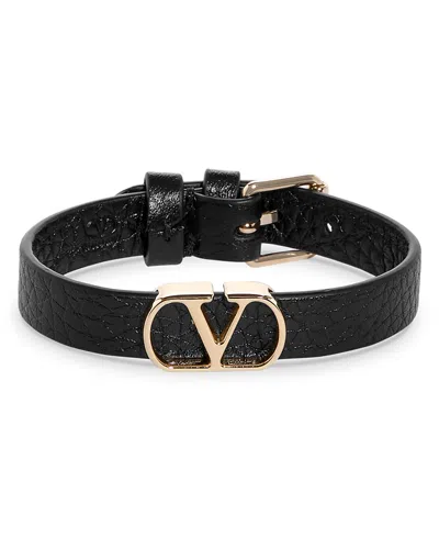 Valentino Garavani Leather Vlogo Bracelet In Black