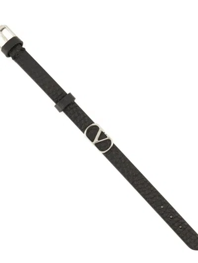 Valentino Garavani Vlogo Leather Bracelet In Black