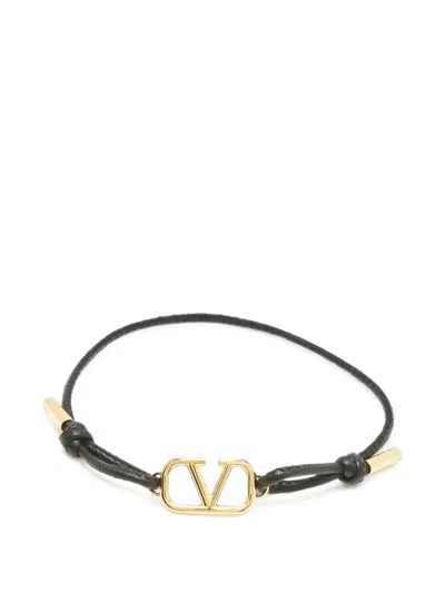 Pre-owned Valentino Garavani Vlogo Leather Bracelet In Black