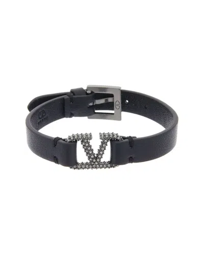 Valentino Garavani Vlogo Leather Bracelet In Black