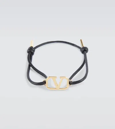 Valentino Garavani Vlogo Leather Bracelet In Black