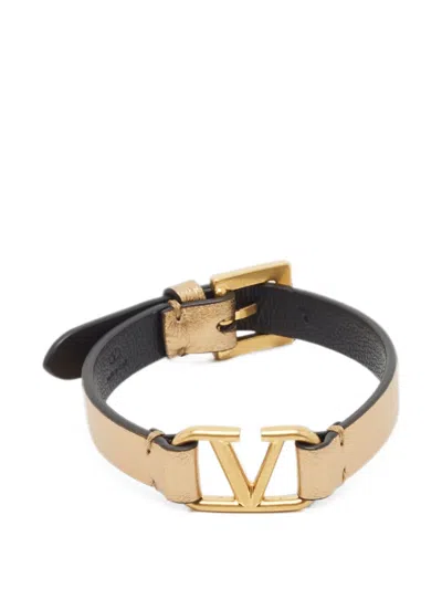 Pre-owned Valentino Garavani Vlogo Leather Bracelet In Gold